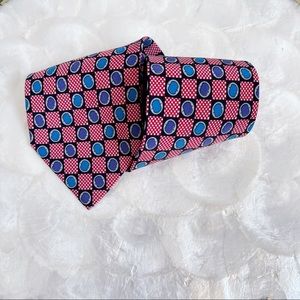 Geoffrey Beene Handmade Red Check Blue Purple Abstract Mens Silk Tie